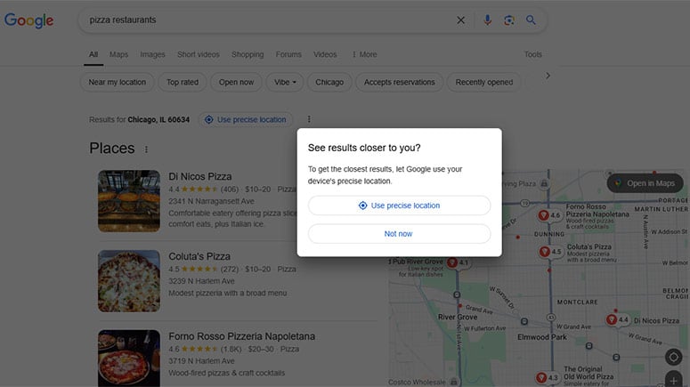 image of Google's location based searches