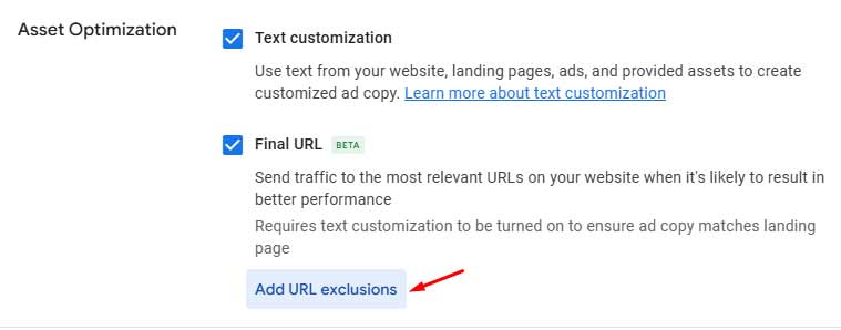 AI Max section in campaign settings location image