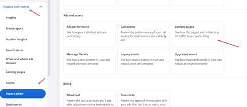 Report Editor under Insights location image
