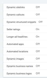 google menu image of assets in ads setup